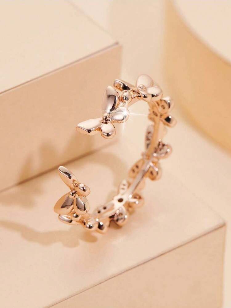 One Elegant Graceful Delicate Butterfly Inspired Women's Open End Ring Adorned With Sparkling Rhinestone For Wedding Decoration & Gift - Rose Gold - View 5