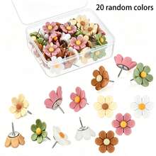15/20/30pcs Flower Push Pins, Bohemian Style Small Size, Cute Decorative Large Head Pins For Back To School Classroom Supplies, Cork Board Accessories, Office Wall Photo Poster Use, Random Colors - A - View 9