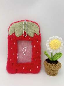 1pc Strawberry Plush Photo Card Holder Pendant, Soft Fluffy 3-Inch Idol Card Storage Bag, Cute Aesthetic Photo Card Display Storage Charm, Suitable For Fans - Multicolor - View 5
