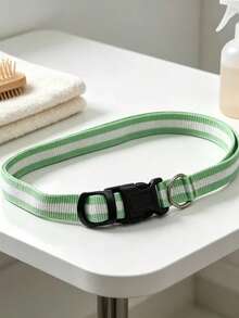 Adjustable Striped Pet Collar With Quick-Release Buckle And Metal D-Ring, Anti-Loss Pet Collar, Fits Small, Medium And Large Dogs; Suitable For Daily Dog Walking, Outdoor Hiking, Pet Training, Travel And Other Pet Daily Scenarios, Easily Attach Dog Tags And Leashes - Mint Green - View 3