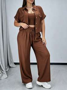 Women Two-Piece Outfits - Coffee Brown - View 3