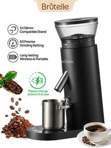 Brutelle 1个USB充电式咖啡研磨机，60种研磨设置，电池续航时间长，适用于家庭咖啡角和咖啡馆 - 黑色 - 查看 2