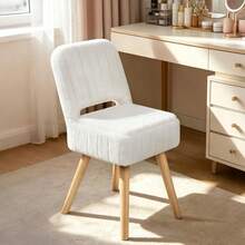 Vanity Stool With Storage & Foldable Backrest, Faux Rabbit Fur Makeup Chair With 4 Solid Wood Legs, Soft Ottoman Bench For Bedroom, Closet & Living Room, 11.4"D X 14.9"W X 28.7"H - White - View 4