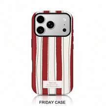 [UK Local Delivery] Phone Case - Fashionable Red And White Striped Pattern Phone Case For Iphone 17, 17 Pro, 17 Air, 16 Pro Max, 15 Pro, 13, 11, 12 Mini, 12, XS, 8 Plus, And 7, Glossy 2-In-1 Case - White - View 1