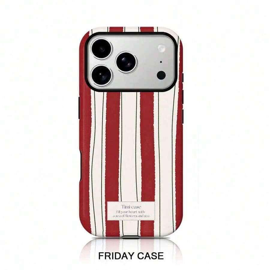[UK Local Delivery] Phone Case - Fashionable Red And White Striped Pattern Phone Case For Iphone 17, 17 Pro, 17 Air, 16 Pro Max, 15 Pro, 13, 11, 12 Mini, 12, XS, 8 Plus, And 7, Glossy 2-In-1 Case - White - View 1