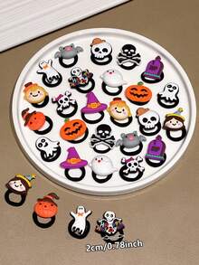28pcs Halloween Pumpkin, Ghost, Skeleton Accessory Towel Ring Hair Ties, Sweet & Cool Braided Hair Accessories, Suitable For Holiday Party Cosplay Props, Day Of The Dead Party, Can Be Given As Halloween Hair Accessory Gift - Multicolor - View 5
