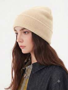 1pc Solid Color Unisex Faux Wool Knit Hat, Minimalist Fashion Warm Large Head Circumference Beanie With Ear Flaps, Windproof Cold Weather Hat, Suitable For Autumn/Winter Daily Wear, Outdoor, Holiday Gift - A - View 11
