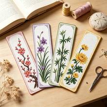 Butterfly And Floral Pattern Cross Stitch Kit/Plum Blossom, Orchid, Bamboo And Chrysanthemum Bookmarks, Suitable For Adults. New Healing DIY Stress Relief Creative Gift, For Room Decoration/Hanging Decor. Unframed. - Multiple Styles - View 3