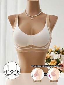 女款拼色無鋼圈背心式內衣，優雅舒適內著 - 白色 - 查看 2