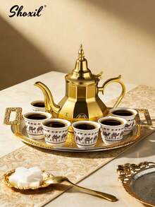 shoxil 1/6pcs Small Ceramic Coffee & Tea Cups, Decorative Camel Print Ceramic Cups, Traditional Arabic Design, Smooth Glazed Drinkware, Suitable For Daily Use, Family Gatherings, Ramadan Events, Home Use And Cultural Gift Giving - Cup - View 7