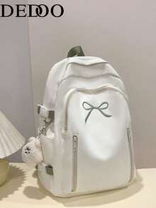 Dedoo Portable Cartoon Pendant Backpack, Large Capacity, Student School Bag, Suitable For Outdoor Travel, Back To School, University Campus Use - Beige - View 2