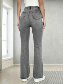 Teen Girls' Classic Versatile Stretchy Comfortable Flare Jeans - Grey - View 3