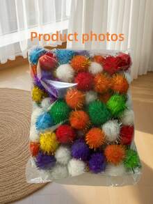 100pcs Cat Toy Balls, Random Colors, 2.5cm Plush Balls, Pet Cat Toy Balls, Plush Stress Relief Interactive Toy Balls - Multicolor - View 12