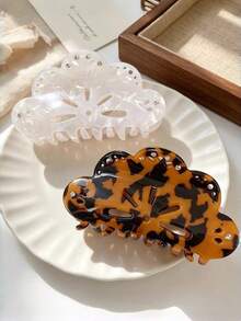 1pc Vintage Hollow Cloud Shape Hair Clip, Inlaid With Rhinestones, Tortoiseshell And Pearl White Acrylic Material, Large Claw Design, Elegant Vintage, Non-Slip Hair Accessory, Suitable For Women, Suitable For Thick Hair Styling, Create Exquisite Hairstyle. - Multicolor - View 2