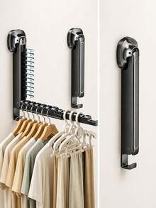 1/2pcs Suction Cup Telescopic Clothes Drying Rack, Wall-Mounted Hanger, No Drilling Foldable, Suitable For Various Clothes Hangers, Towels, Applicable To Bathroom, Balcony, Indoor Window - Multicolor - View 1