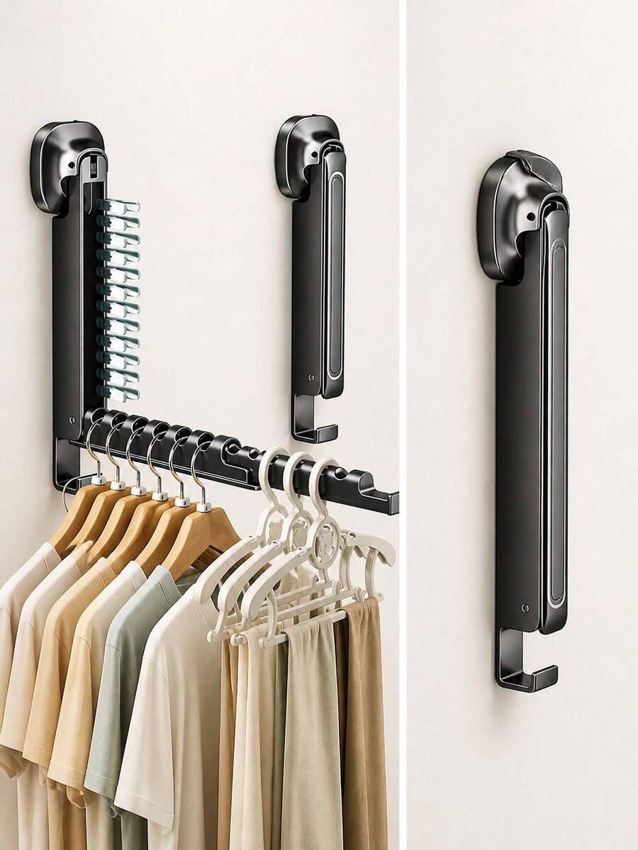 1/2pcs Suction Cup Telescopic Clothes Drying Rack, Wall-Mounted Hanger, No Drilling Foldable, Suitable For Various Clothes Hangers, Towels, Applicable To Bathroom, Balcony, Indoor Window - Multicolor - View 1