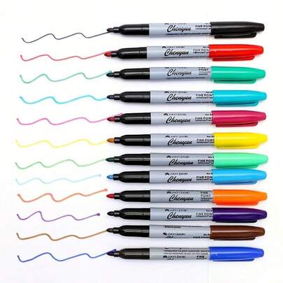 6pcs/12pcs Durable & Long Lasting Fine Tip Permanent Marker Pens - Ideal For Classroom, Office, Kitchen And More - Assorted Colors Back To School