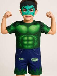 Fantasia HulkVerde Super-Herói Infantil – Cosplay Festa e Brincadeira - Multicolorido - Visão 5