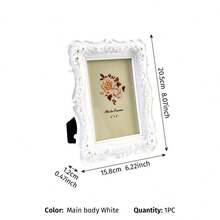 1PC European Style White Embossed Rose Photo Frame, Resin Material Desktop Warm Photo Display Frame, Picture Frame, Photo Frame, Decorative Frame, Suitable For Soft Decoration Ornaments, Desktop Decor, Wedding Gift, Bedroom Vanity Decor, Wedding Photo Memorial Photo Frame - White - View 11