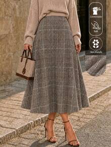 EARO French Retro Design High-End Fashion Versatile Plaid High-Waisted Pleated Elegant Commuter Skirt, Autumn/Winter New High-Waisted Slimming Casual - Brown - View 2