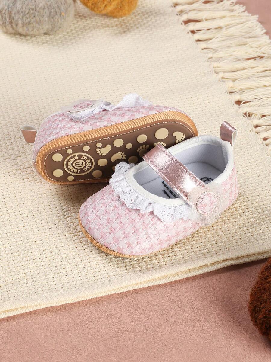 1 Pair Infant Girl Mary Jane Shoes, Lace Trim Princess Dress Shoes ...