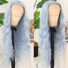 Gorgeous Blue Loose Wave Lace Front Wigs 26 Inch Pre Plucked Long Wavy Hair Wigs Glueless Light Blue Hair Heat Resistant Fiber Hair 13X4 Loose Wavy Synthetic Hair Replacement Wigs For Women Perfect For Daily Wear & Parties - 藍色 - 查看 3