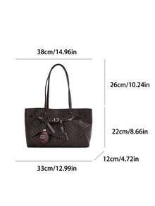 Sac fourre-tout de luxe à la mode, nouveau style vintage, couleur unie, tissé texturé gaufré, style européen et américain, grande capacité, sac à bandoulière de navette haut de gamme, livré avec un breloque de pomme, élégant et décontracté, pour les courses, le travail quotidien, le maquillage, l'ombrelle, résistant à l'usure, en tissu doux, pour les étudiantes, les cours, les courts voyages, polyvalent pour les déplacements quotidiens, sac fourre-tout pour femmes - Multicolore - Voir 13