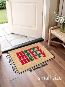 1pc, Winter Christmas Funny Red & Green Lettering Greeting Pattern Doormat, Holiday Style Machine Washable Polyester Fiber Mat, Suitable For Indoor, Party, Daily Decor, All Season Use - Red - View 8