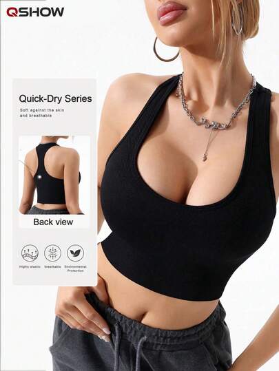 1pc Women's Racerback Sports Bra, Solid Color, High-Intensity Workout Yoga Gym Bra Summer