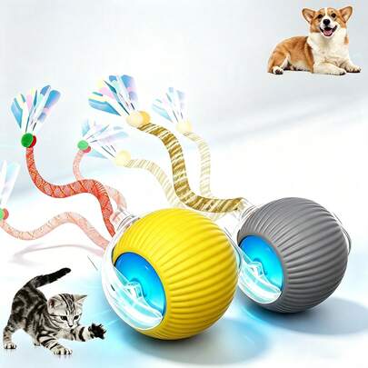 1pc Random Color Indoor Cat Interactive Toy, Automatic Cat/Kitten Toy, Suitable For Bored Indoor Adult Cats, Motion Activated USB Rechargeable Automatic Rotating Interactive Rolling Ball Cat Toy, Suitable For All Breeds And Sizes Of Cats, Automatic Moving Cat Ball, USB Rechargeable Interactive Ball, Durable Automatic Rotating Ball, Suitable As An Interactive Toy For Cats.