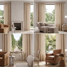 1pc Flocked Semi-Sheer Lace Jacquard Curtain, Blocks 50% Light, Suitable For Bedroom, Living Room, UV Protection For Summer Use - Beige - View 4