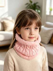 1pc Kids' Solid Color Cable Knit Neck Warmer, Autumn/Winter Warm Scarf For Boys And Girls - Solid Color - View 3