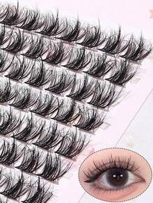 LIMEIKAI 100pcs/Pack C-Curl Fluffy 3D Volume False Eyelashes, New Single Cluster C-Curl Natural Criss-Cross Fake Lashes, Party Cosplay Eyelash Extensions, Eyelash Clusters, Individual False Lashes - C - View 6