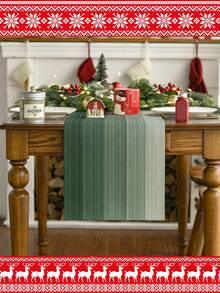1pc, Faux Linen Material Table Runner, Modern Living Room Dining Mat Tablecloth, Dry Cleanable, Machine Washable, Suitable For Kitchen Dining Table Party Wedding Decoration Linen Vintage Style, Suitable For Entryway, Family Gathering, Coffee Table, Living Room - Olive Green - View 7