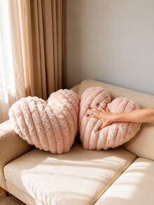 1PC Ribbed Velvet Heart Shaped Throw Pillow, Soft Romantic Decorative Cushion For Sofa Couch Living Room Bedroom, Valentine's Day Gift Aesthetic Home Decor Room Decoration - Pink - View 1