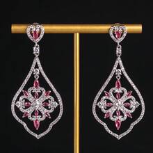 1 paire de boucles d'oreilles uniques pour femmes, bijoux, design floral, design ajouré, boucles d'oreilles en zirconium, élégance de luxe, convient pour le port quotidien et les banquets, toutes saisons, cadeau - boucle - Voir 11