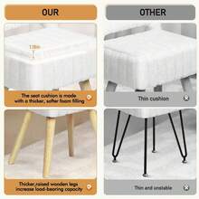 Vanity Stool With Storage & Foldable Backrest, Faux Rabbit Fur Makeup Chair With 4 Solid Wood Legs, Soft Ottoman Bench For Bedroom, Closet & Living Room, 11.4"D X 14.9"W X 28.7"H - White - View 2