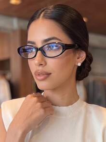 1 Pair Women's Black Vintage Small Frame Minimalist Versatile Fashion Non-Prescription Glasses - glossy black - View 1