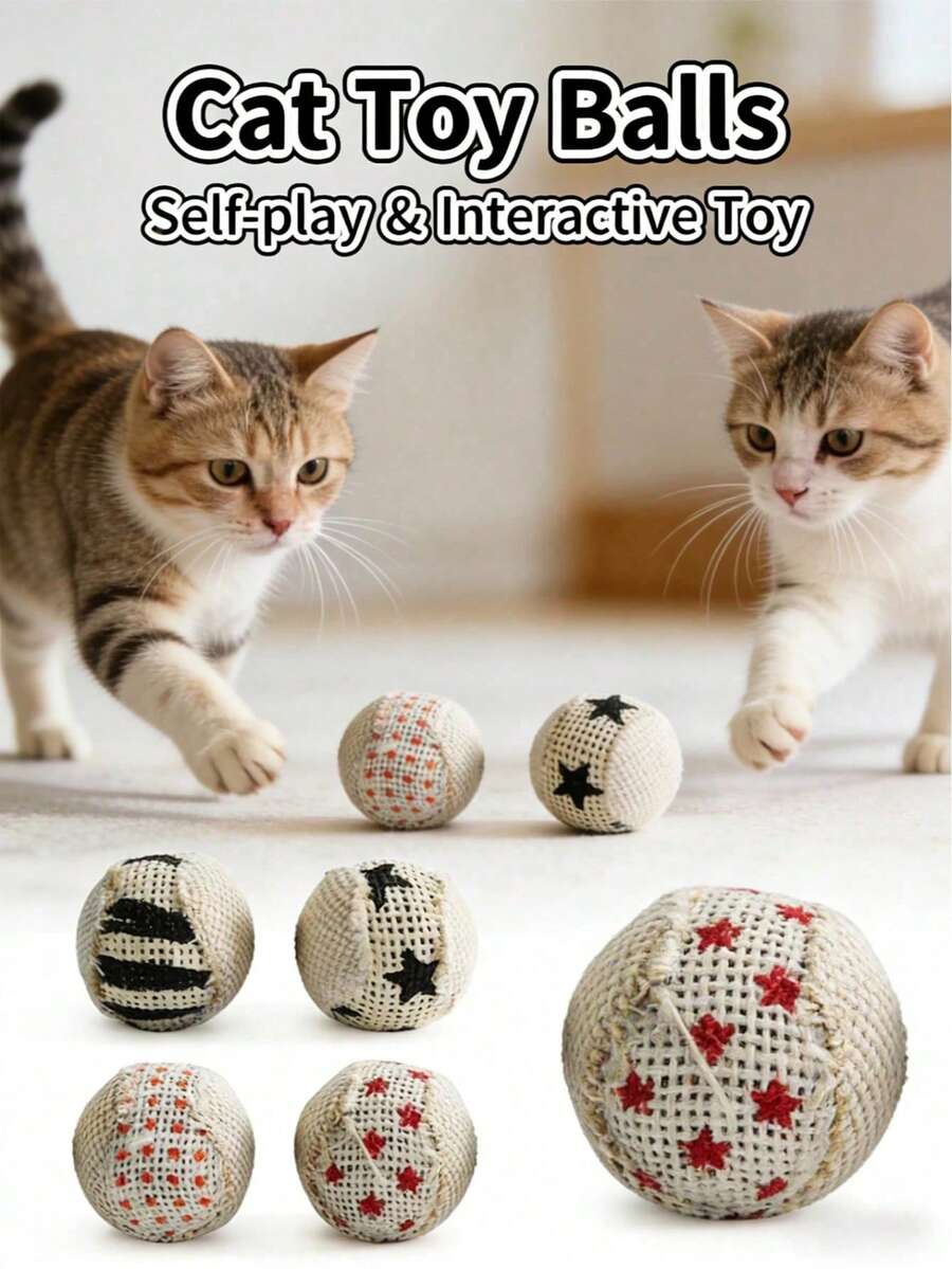4pcs/Set Cylindrical Material Cat Toys, Canvas Ball, Interactive Toy, Natural Cylindrical Material, Suitable For Adult Cats And Kittens - Multicolor - View 1