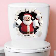 Christmas 3D Wall-Breaking Effect Funny Santa Claus Decorative Wall Sticker Toilet Sticker Bathroom Background Wall Decoration PVC Self-Adhesive Sticker Christmas Party Decoration - One Piece In Multiple Colors - View 3