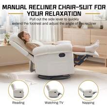 Recliner Chair, Swivel Rocker Recliner Chair For Adults, Small Recliners For Small Spaces, Upholstered Manual Recliner With Side Pockets, Nursery Rocking Chair For Living Room, Chenille, Beige - White - View 6