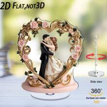 1pc European Style Heart Rose Acrylic Ornament With 360° Rotating Base, Wedding Room Desktop Decor, Newlywed Gift, Marriage Anniversary Decorative Craft - A - View 3