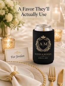 Custom Wedding Koozies, Black Neoprene Can Sleeves Personalized With Monogram , Names, Date And Thank You Message, Elegant Wedding Reception Favors For Guests, Couples And Anniversary Celebrations - Multicolor - View 3