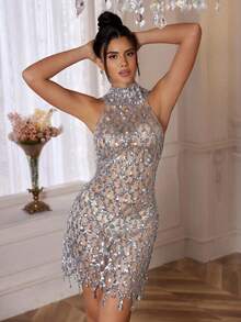 Women Short Dresses - Silver - View 5