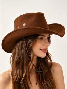 Unisex Western Cowboy Hat, Bohemian Style Wide Brim Sun Hat With Windproof Anti-Drop Rope, Vacation Beach Travel Outdoor Party Costume Accessory Hat - Three-rope Horn Hat - View 3