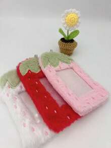 1pc Strawberry Plush Photo Card Holder Pendant, Soft Fluffy 3-Inch Idol Card Storage Bag, Cute Aesthetic Photo Card Display Storage Charm, Suitable For Fans - Multicolor - View 2