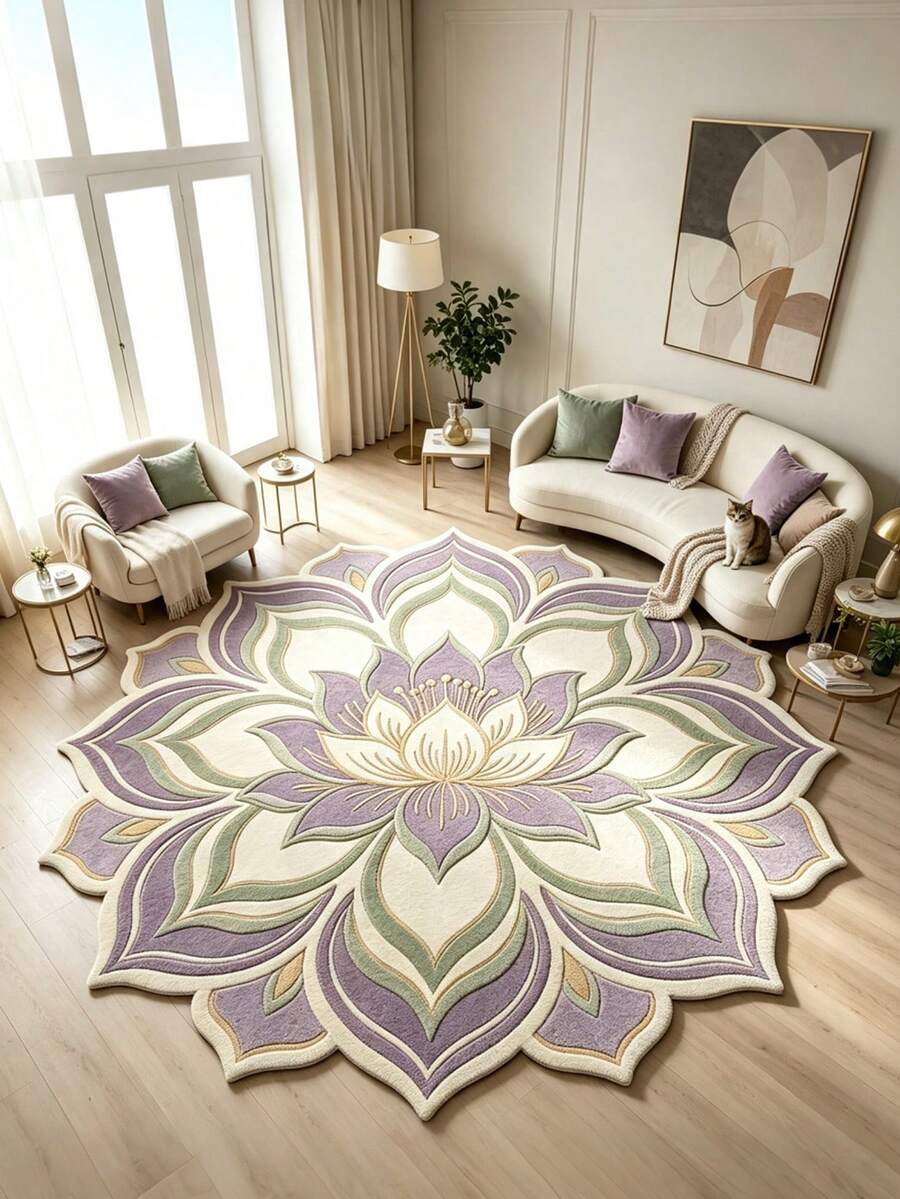 1pc Purple Lotus Flower Shaped Decorative Rug, Floor Mat, Carpet, Living Room Carpet, Bedroom Carpet, Universal Carpet - Multicolor - View 1