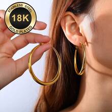 1 Pair Minimalist Elegant Exaggerated Large Hoop Earrings, Niche High-End Stud Earrings Jewelry For Women, Suitable For Daily Commute - Gold - View 3