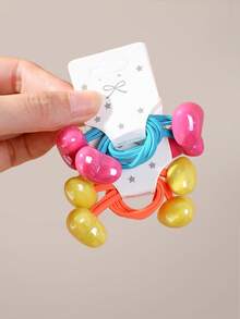 7pcs Girls Candy Color Heart High Ponytail Hair Ties Spiral Hair Ropes Candy Bean Hair Accessories Ball Head Ropes Hair Ties For Children Candy Color Hair Ties For Girls Daily Use - Multicolor - View 3
