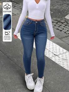 Cross-Border All-Season Medium Stretch Mid-Waist Casual Women's Denim Skinny Ankle Pants Fall - Dark Wash - View 1